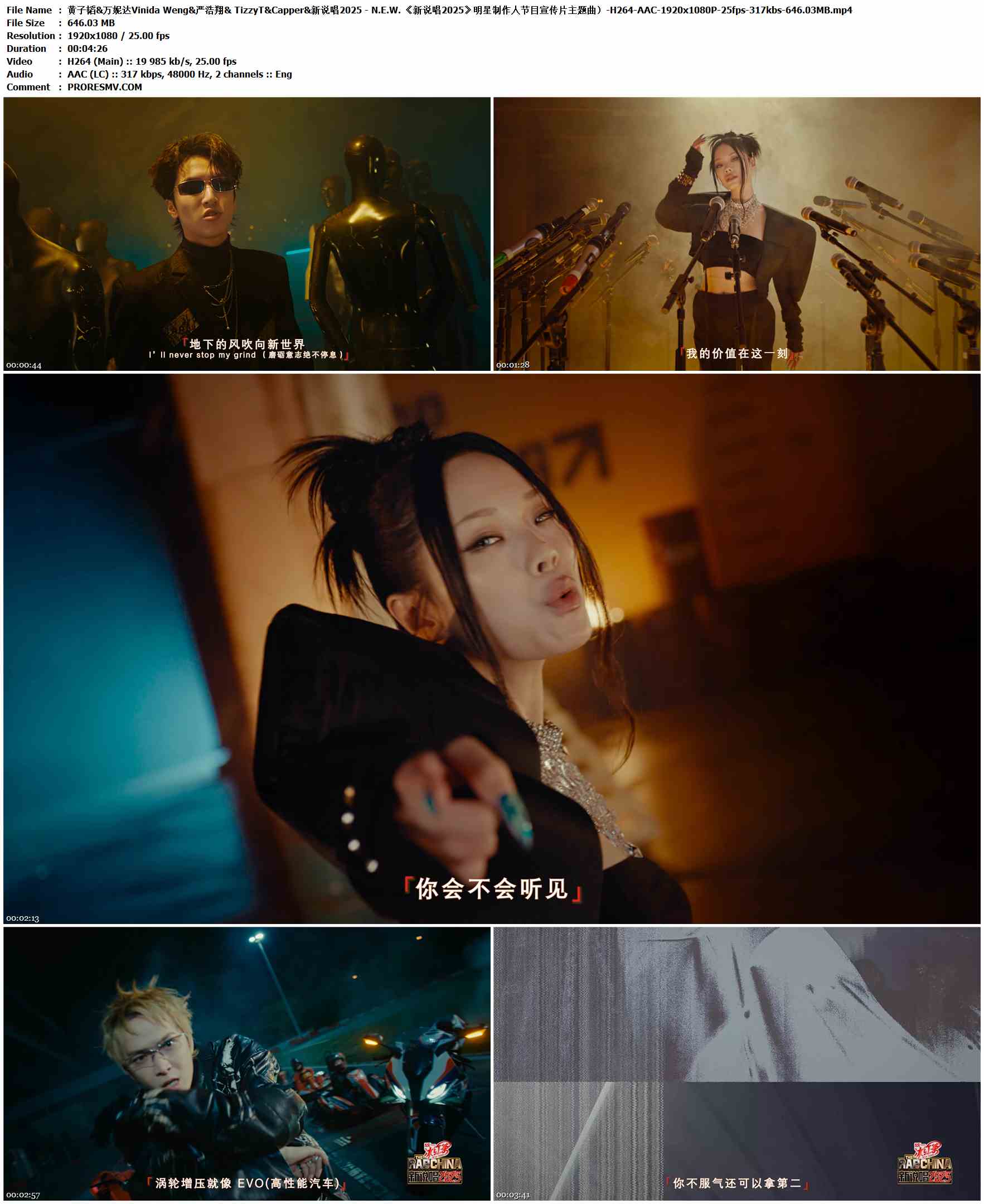 黄子韬&万妮达Vinida Weng&严浩翔& TizzyT&Capper&新说唱2025 - N.E.W. 《新说唱2025》明星制作人节目宣传片主题曲）.2025-H264-AAC-1920x1080P-25fps-317kbs-646.03MB官方MV_高清MV